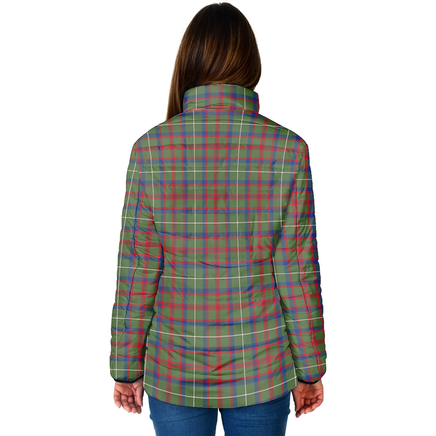 Shaw Green Modern Tartan Padded Jacket with Family Crest - Tartan Vibes Clothing