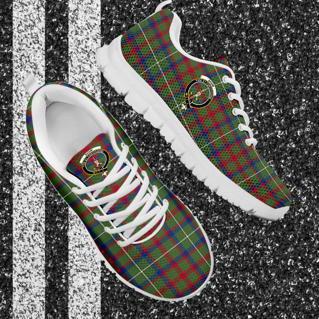 Shaw Green Modern Tartan Sneakers with Family Crest - Tartan Vibes Clothing