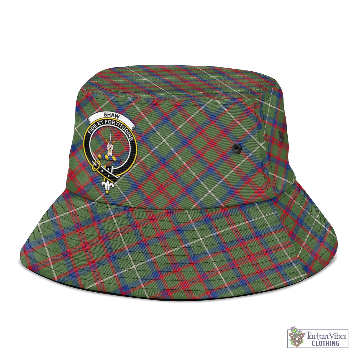 Tartan Vibes Clothing Shaw Green Modern Tartan Bucket Hat with Family Crest