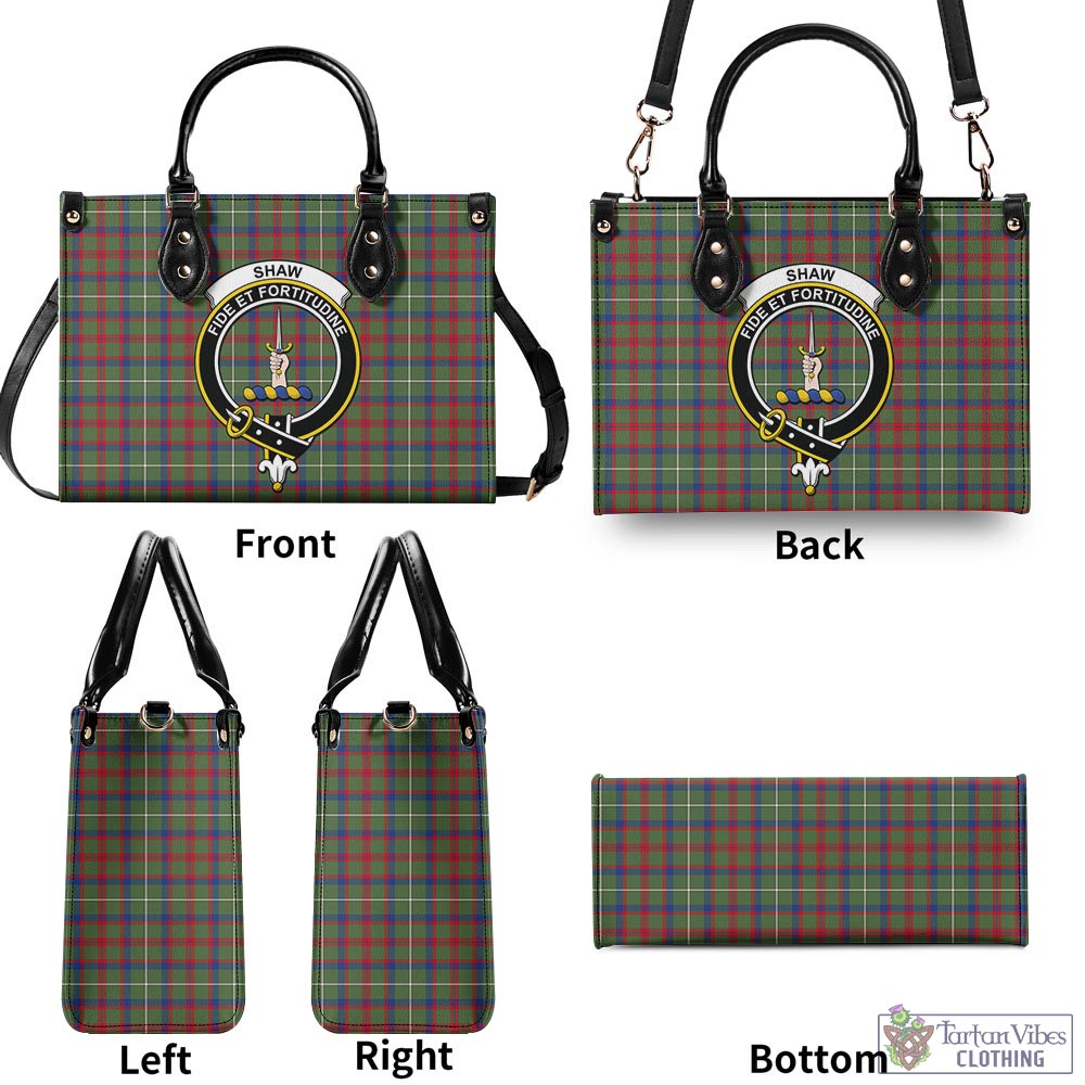 Tartan Vibes Clothing Shaw Green Modern Tartan Luxury Leather Handbags with Family Crest