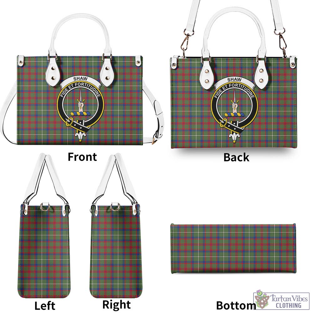 Tartan Vibes Clothing Shaw Green Modern Tartan Luxury Leather Handbags with Family Crest