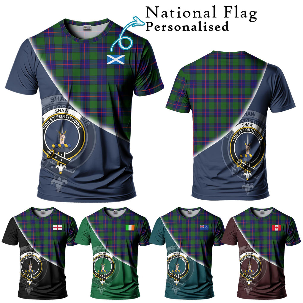 Shaw Modern Tartan T-Shirt with Personalised National Flag and Family Crest Half Style Kid's Shirt - Tartanvibesclothing Shop