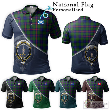 Shaw Modern Tartan Polo Shirt with Personalised National Flag and Family Crest Half Style