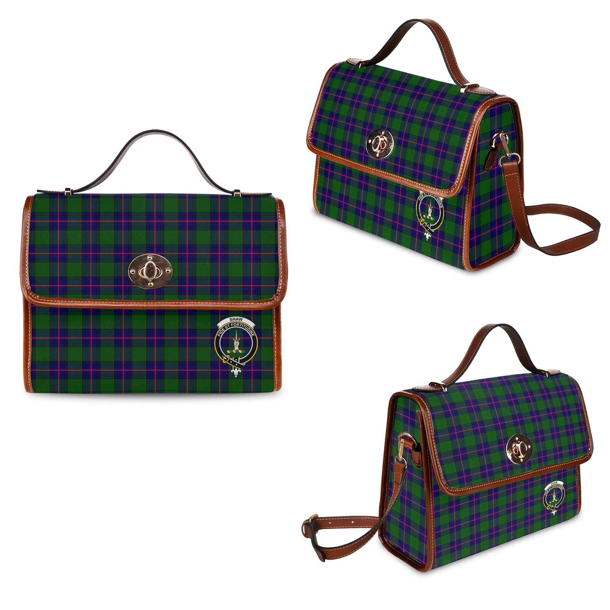 shaw-modern-tartan-leather-strap-waterproof-canvas-bag-with-family-crest