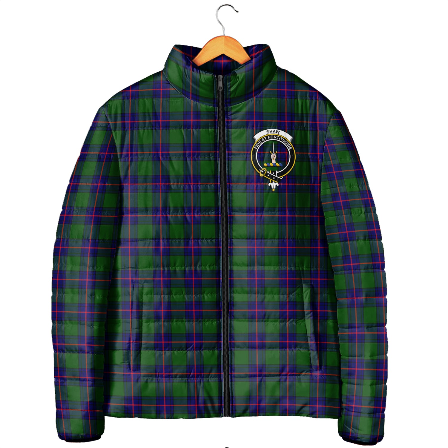 Shaw Modern Tartan Padded Jacket with Family Crest Men's Padded Jacket - Tartan Vibes Clothing