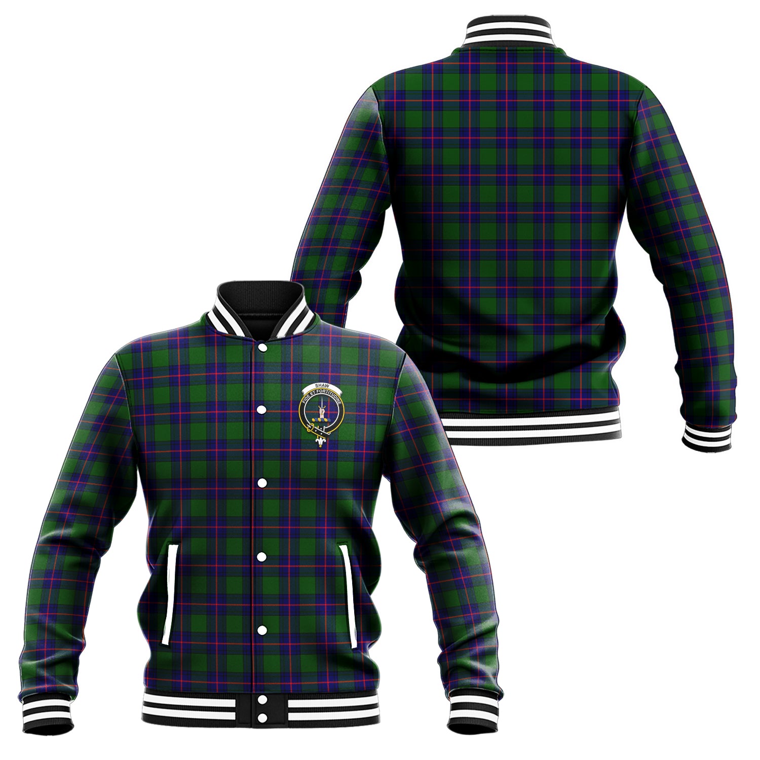 Shaw Modern Tartan Baseball Jacket with Family Crest Unisex - Tartan Vibes Clothing