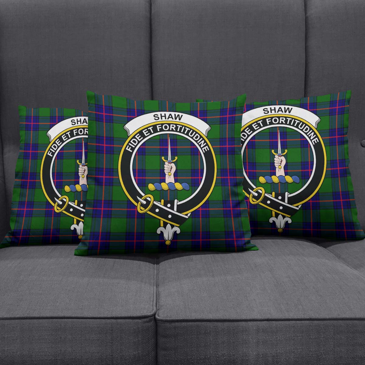 Shaw Modern Tartan Pillow Cover with Family Crest Square Pillow Cover - Tartanvibesclothing