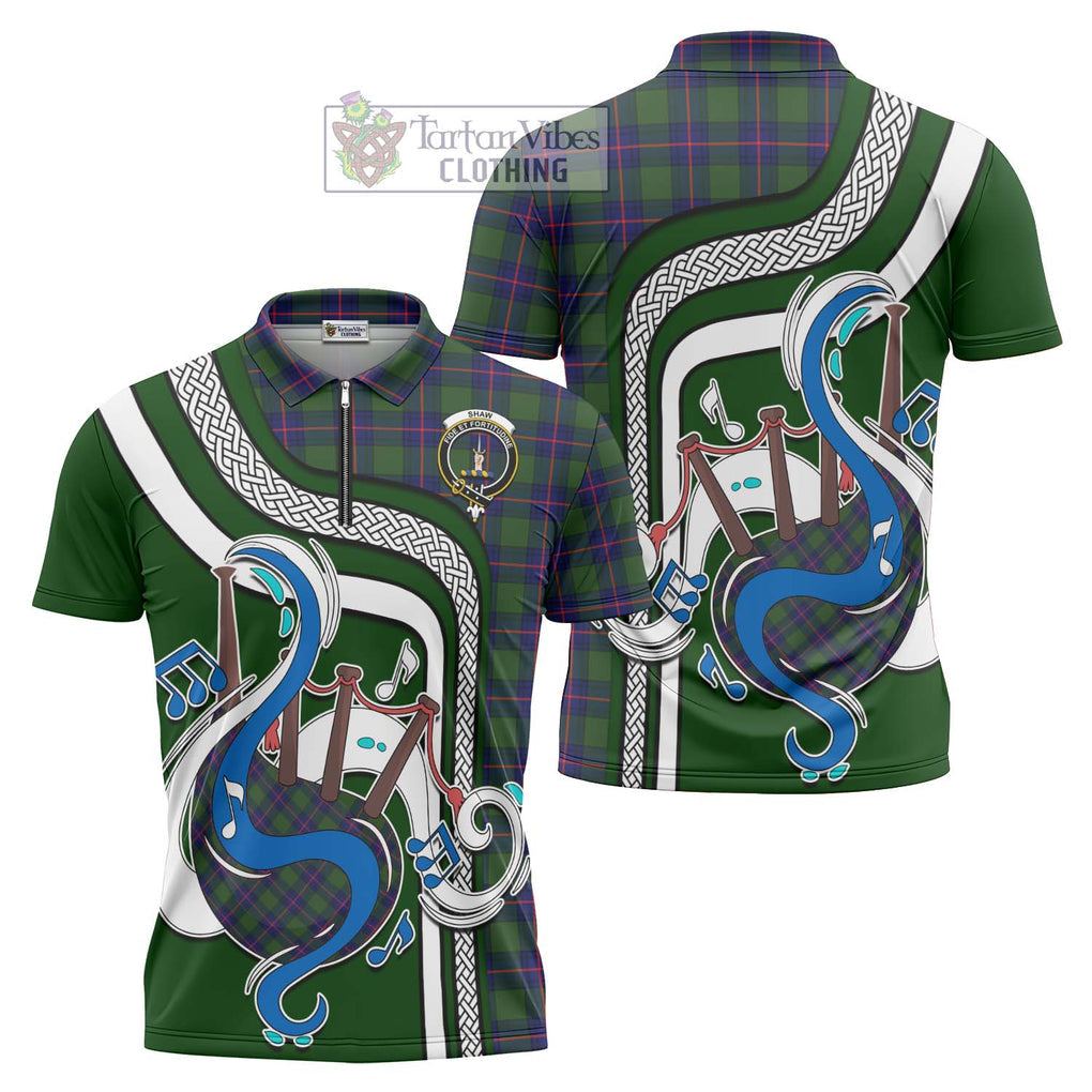 Shaw Modern Tartan Zipper Polo Shirt with Epic Bagpipe Style Unisex - Tartanvibesclothing Shop