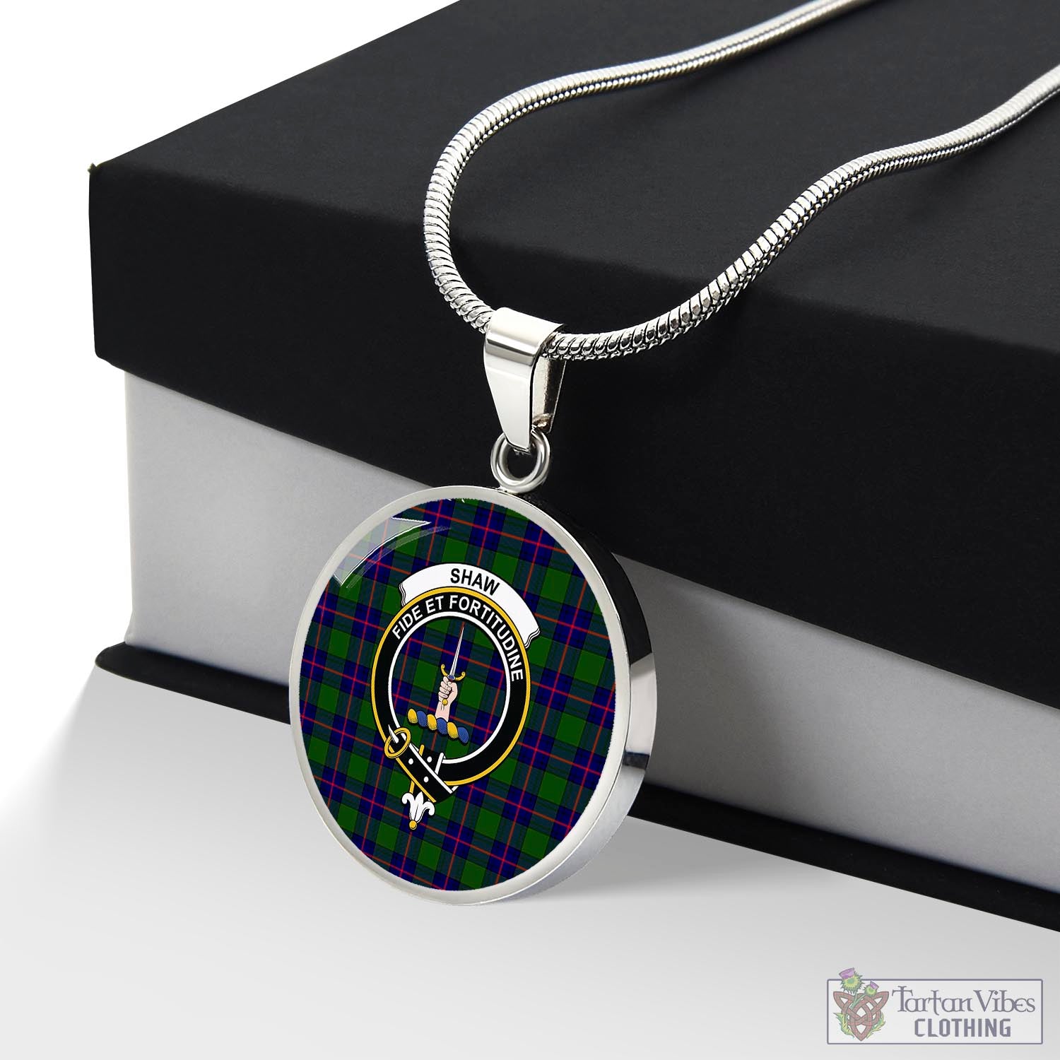 Tartan Vibes Clothing Shaw Modern Tartan Circle Necklace with Family Crest