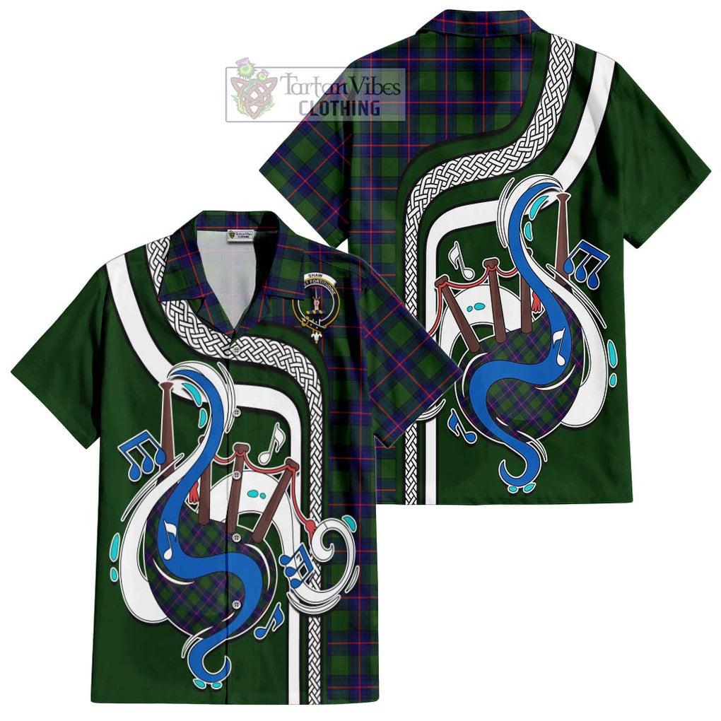 Shaw Modern Tartan Short Sleeve Button Shirt with Epic Bagpipe Style Kid - Tartanvibesclothing Shop