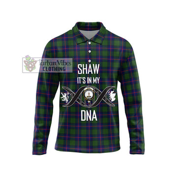 Shaw Modern Tartan Long Sleeve Polo Shirt with Family Crest DNA In Me Style