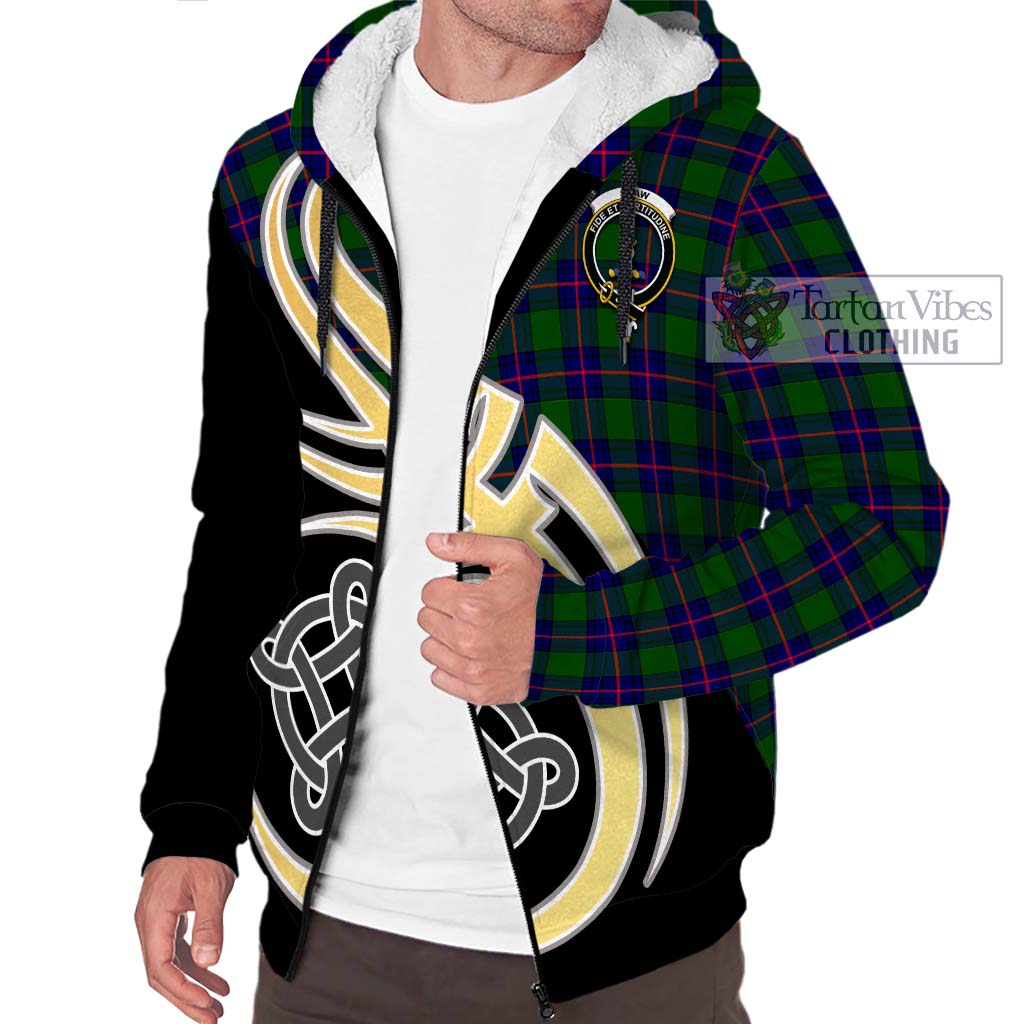 Shaw Modern Tartan Sherpa Hoodie with Family Crest and Celtic Symbol Style - Tartan Vibes Clothing