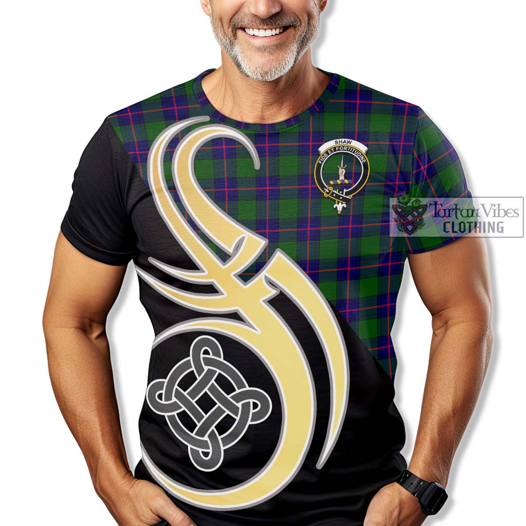 Tartan Vibes Clothing Shaw Modern Tartan T-Shirt with Family Crest and Celtic Symbol Style