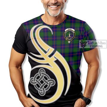 Shaw Modern Tartan T-Shirt with Family Crest and Celtic Symbol Style