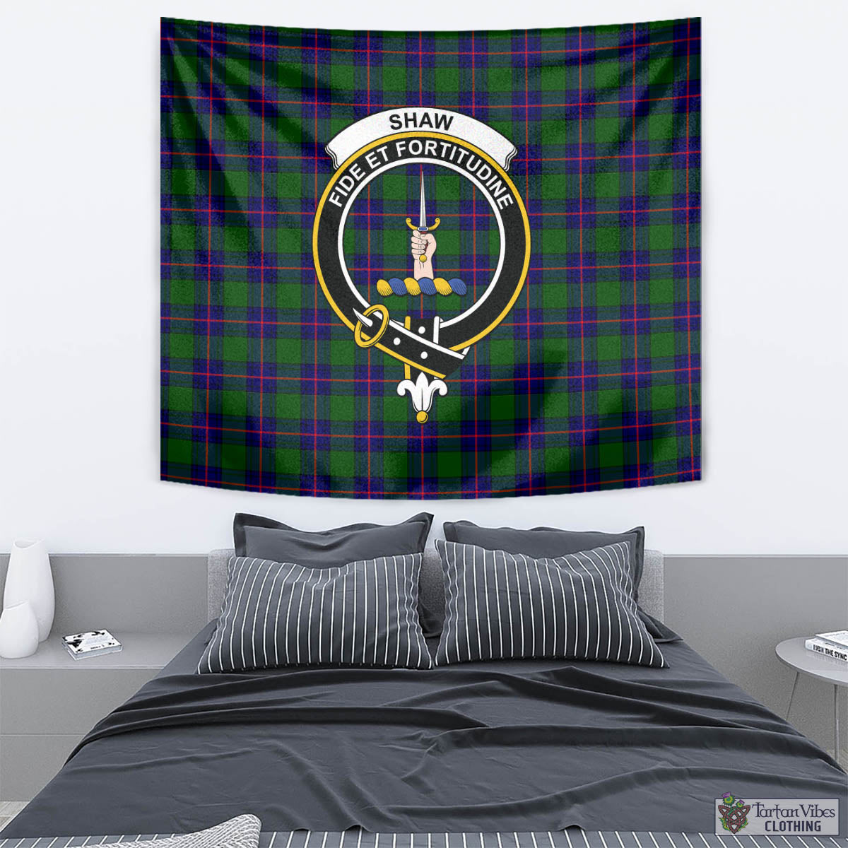 Tartan Vibes Clothing Shaw Modern Tartan Tapestry Wall Hanging and Home Decor for Room with Family Crest