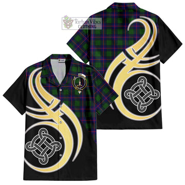 Shaw Modern Tartan Short Sleeve Button Shirt with Family Crest and Celtic Symbol Style