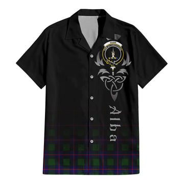 Shaw Modern Tartan Short Sleeve Button Up Shirt Featuring Alba Gu Brath Family Crest Celtic Inspired