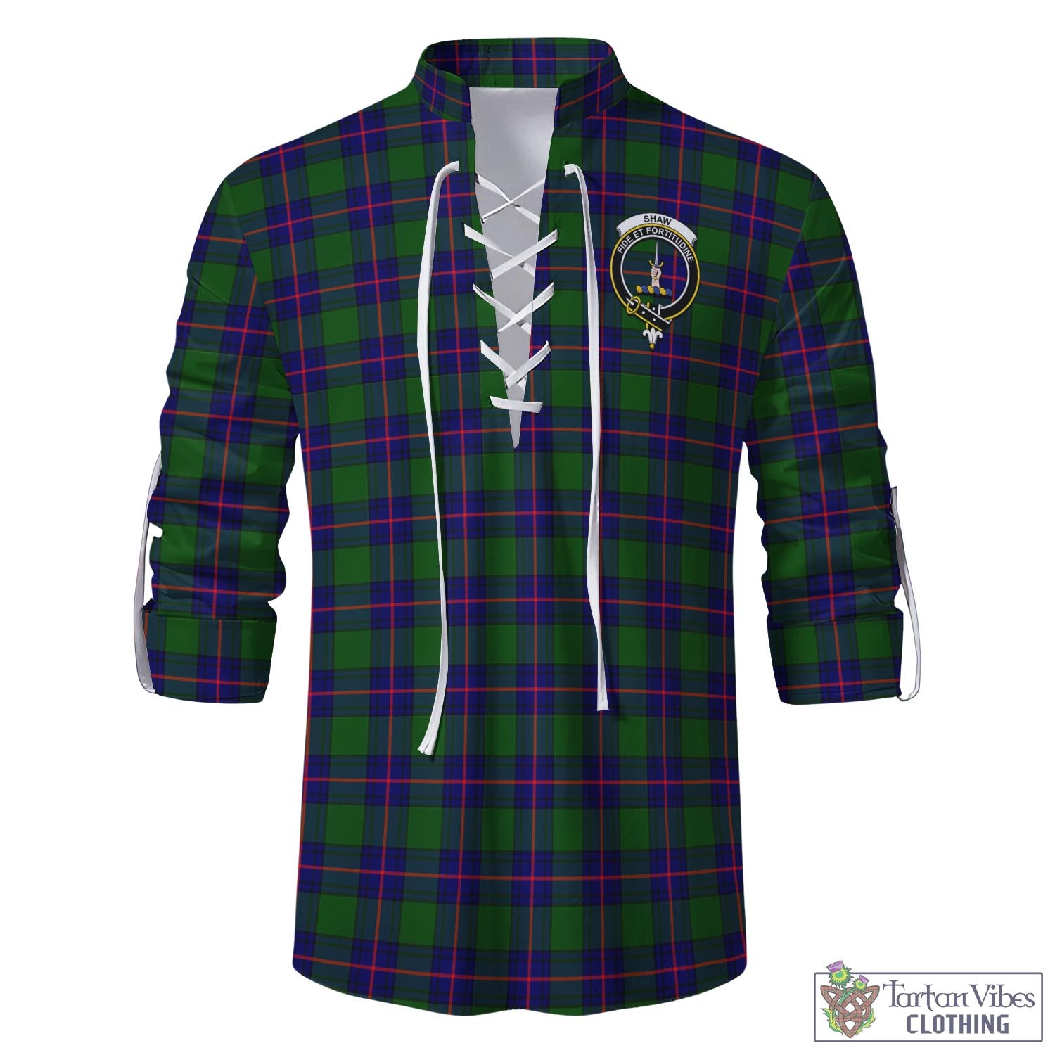 Tartan Vibes Clothing Shaw Modern Tartan Men's Scottish Traditional Jacobite Ghillie Kilt Shirt with Family Crest