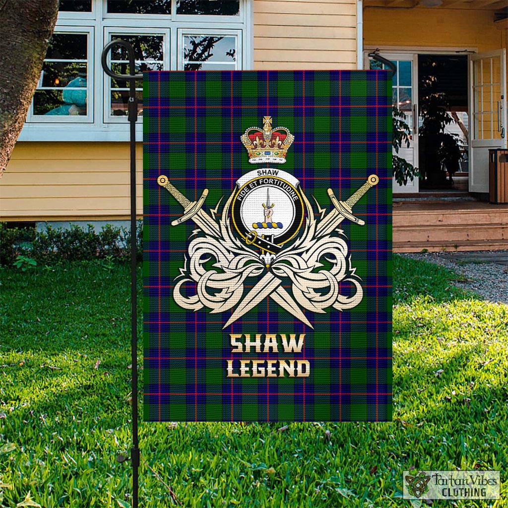 Tartan Vibes Clothing Shaw Modern Tartan Flag with Clan Crest and the Golden Sword of Courageous Legacy