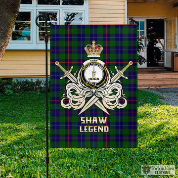 Shaw Modern Tartan Flag with Clan Crest and the Golden Sword of Courageous Legacy