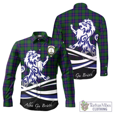 Shaw Modern Tartan Long Sleeve Button Up Shirt with Alba Gu Brath Regal Lion Emblem