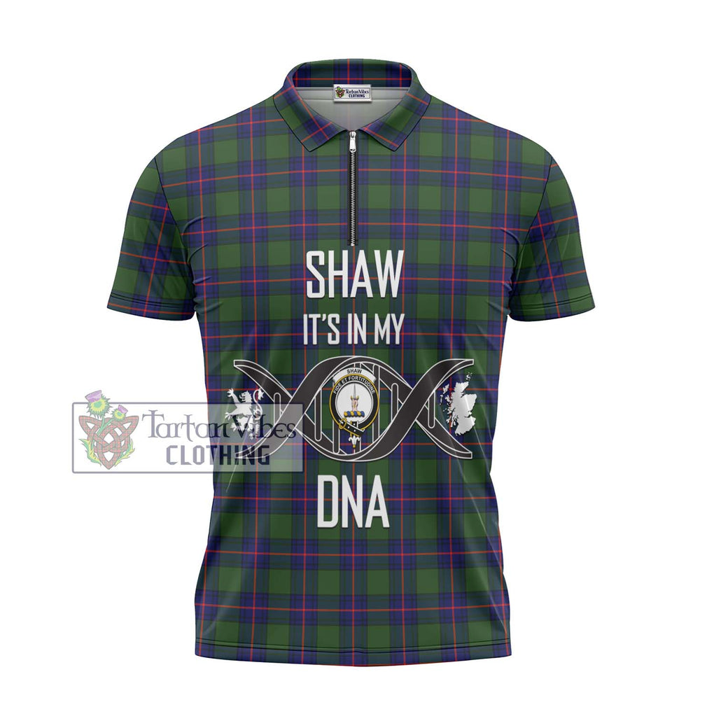 Shaw Modern Tartan Zipper Polo Shirt with Family Crest DNA In Me Style - Tartanvibesclothing Shop