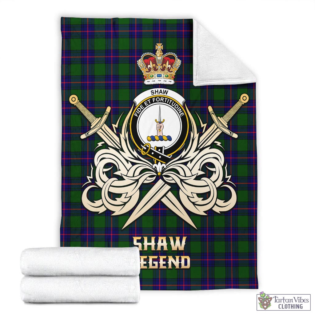 Tartan Vibes Clothing Shaw Modern Tartan Blanket with Clan Crest and the Golden Sword of Courageous Legacy