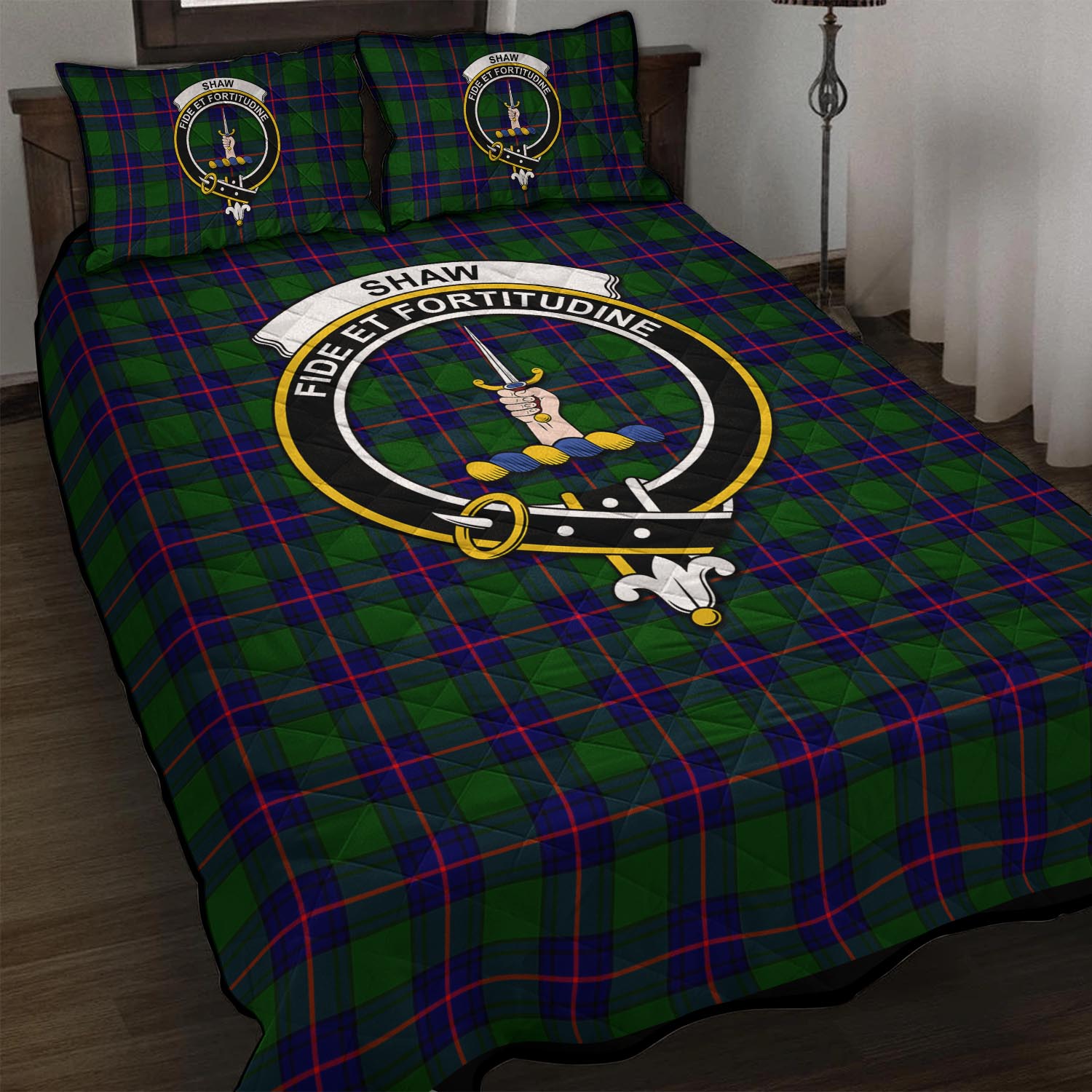 Shaw Modern Tartan Quilt Bed Set with Family Crest - Tartan Vibes Clothing