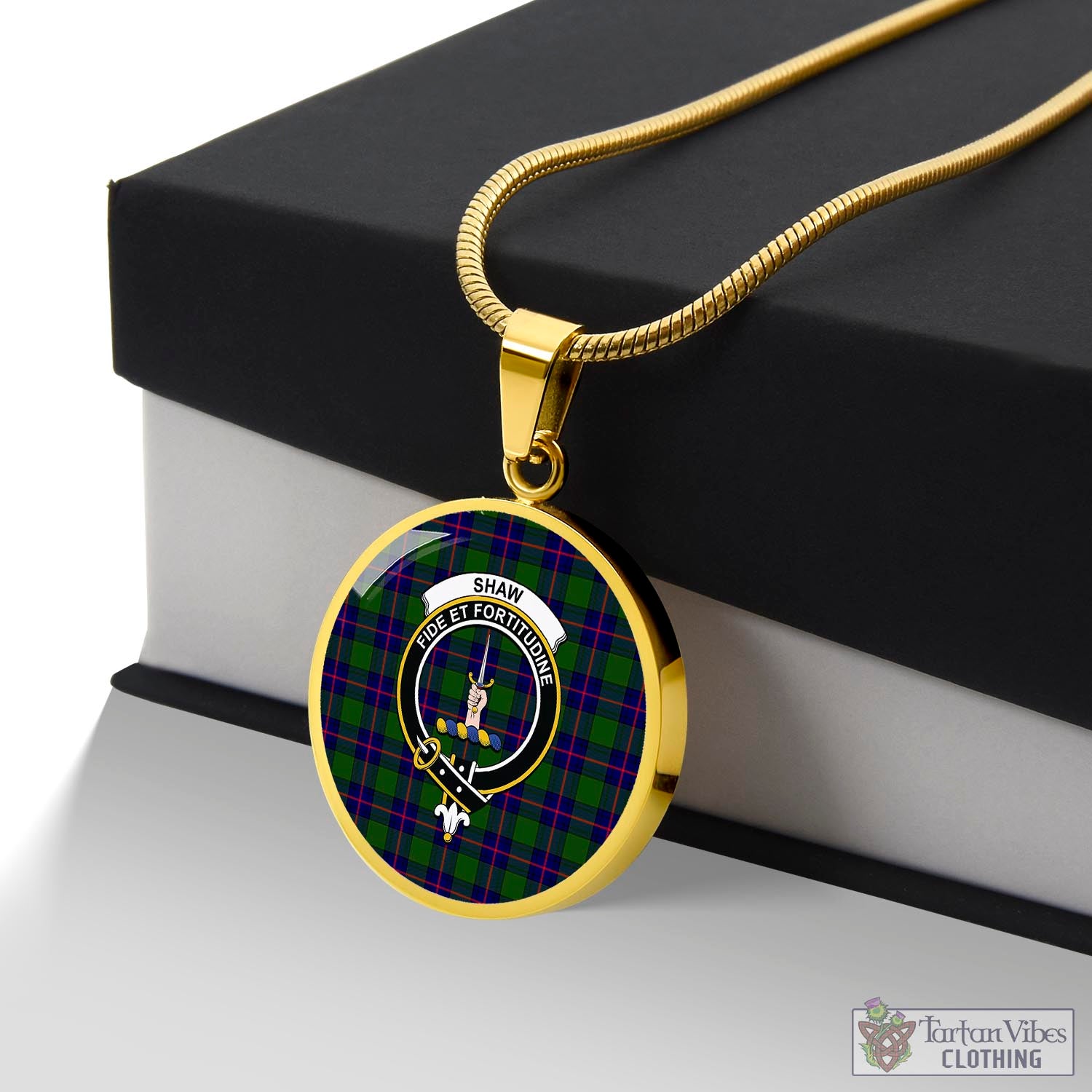 Tartan Vibes Clothing Shaw Modern Tartan Circle Necklace with Family Crest