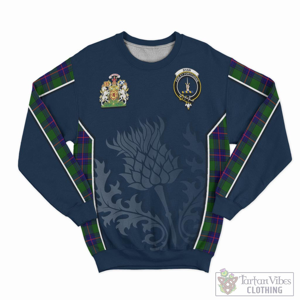 Tartan Vibes Clothing Shaw Modern Tartan Sweatshirt with Family Crest and Scottish Thistle Vibes Sport Style