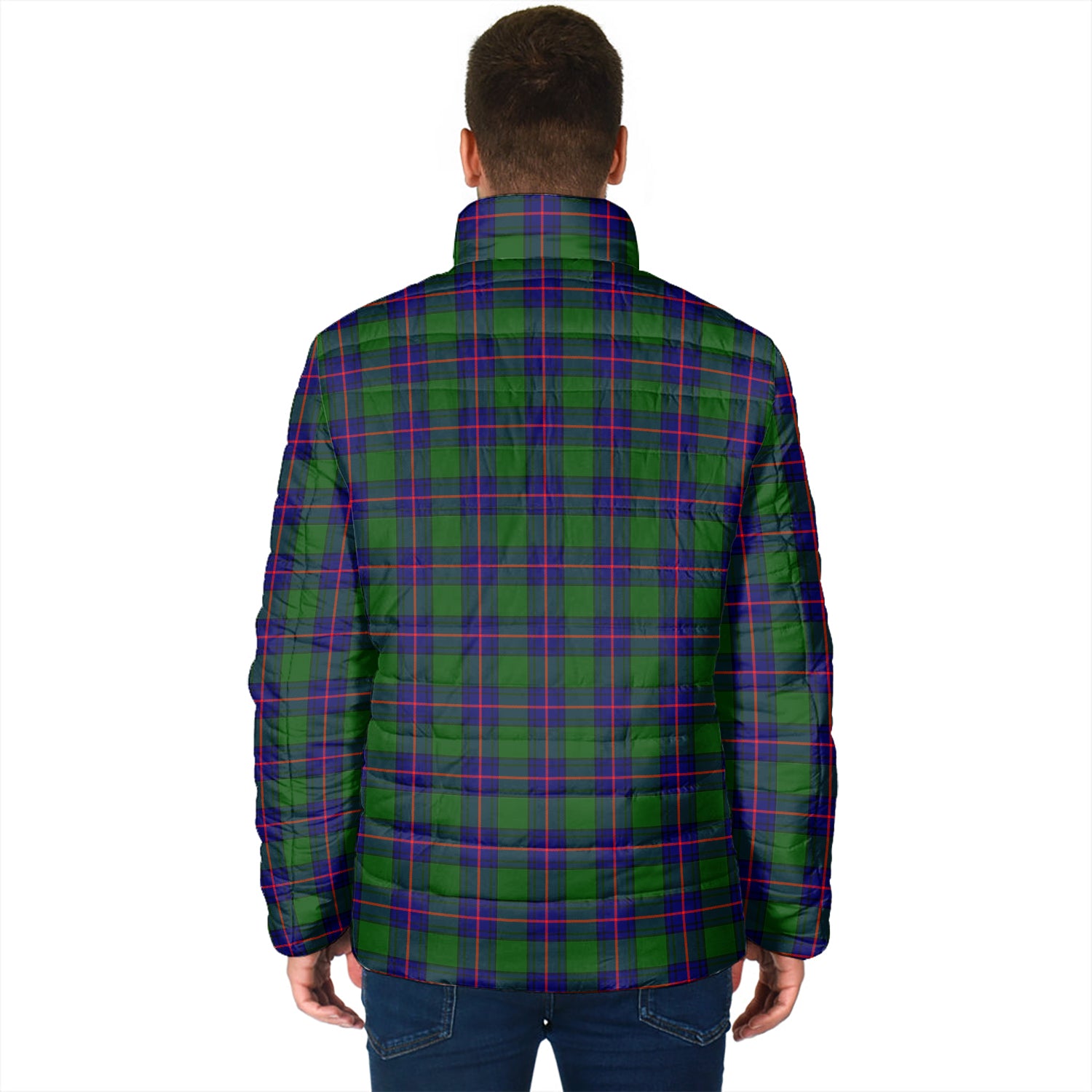 Shaw Modern Tartan Padded Jacket with Family Crest - Tartan Vibes Clothing