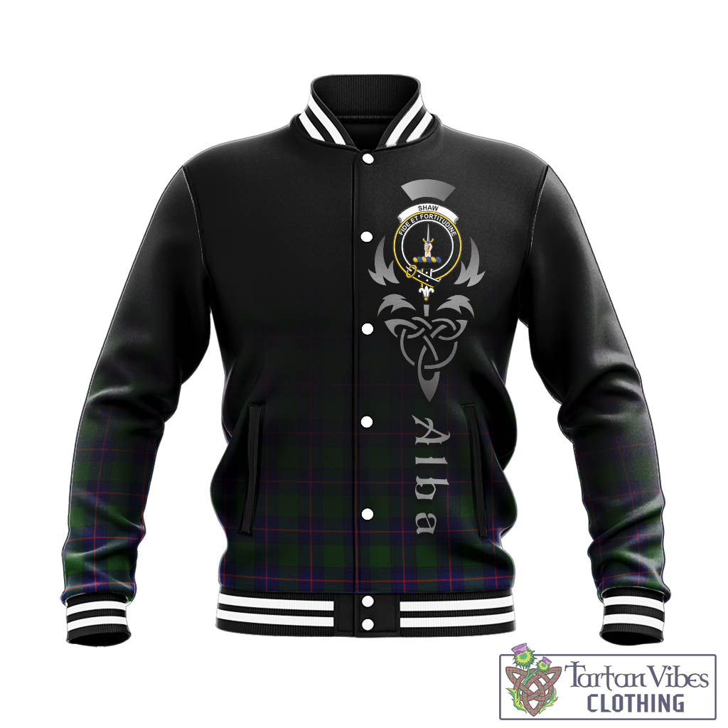 Tartan Vibes Clothing Shaw Modern Tartan Baseball Jacket Featuring Alba Gu Brath Family Crest Celtic Inspired