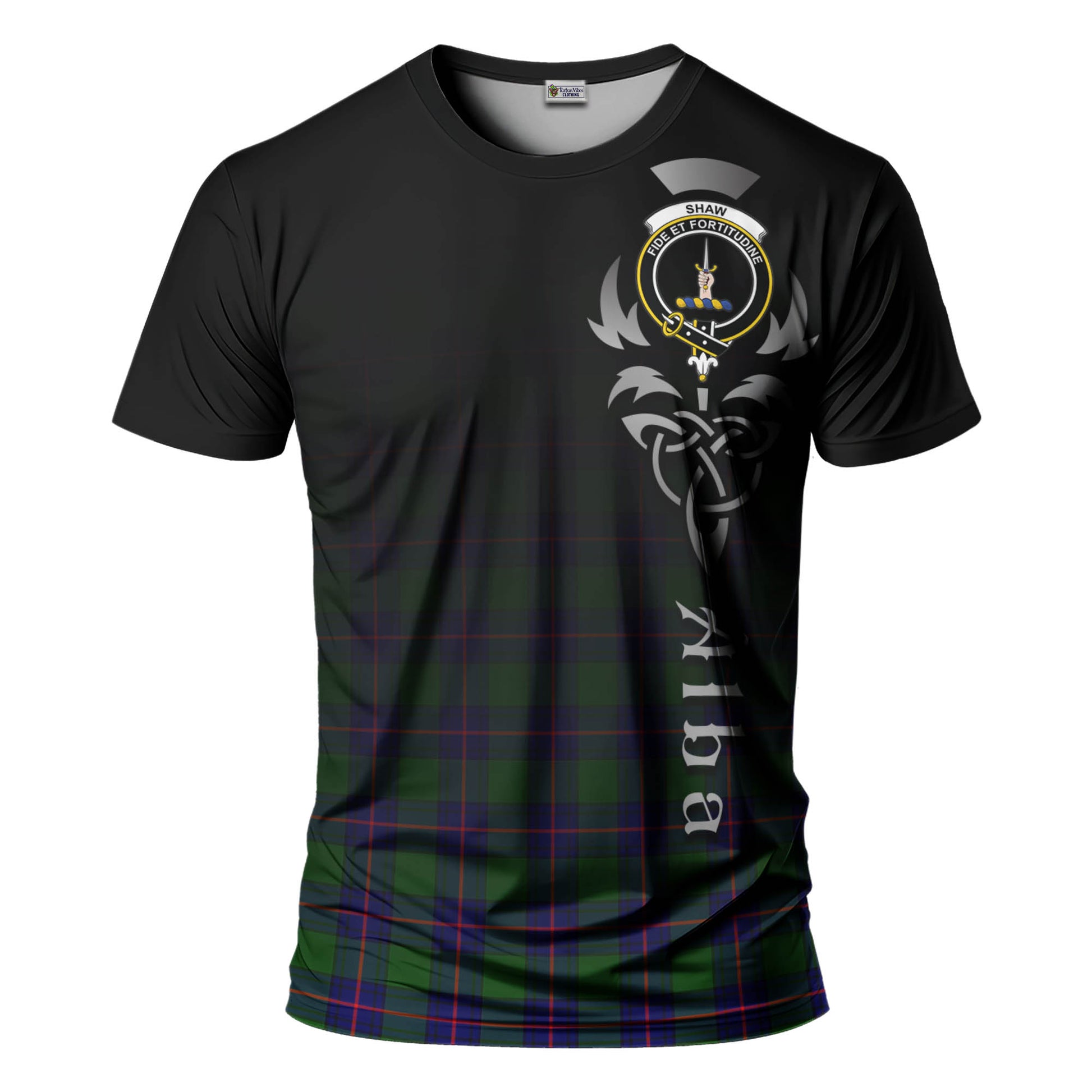 Tartan Vibes Clothing Shaw Modern Tartan T-Shirt Featuring Alba Gu Brath Family Crest Celtic Inspired