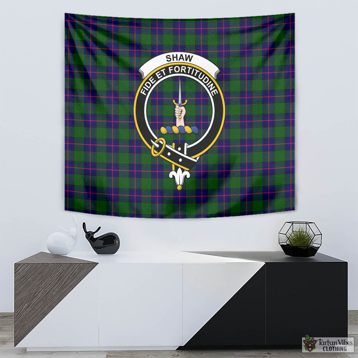 Tartan Vibes Clothing Shaw Modern Tartan Tapestry Wall Hanging and Home Decor for Room with Family Crest