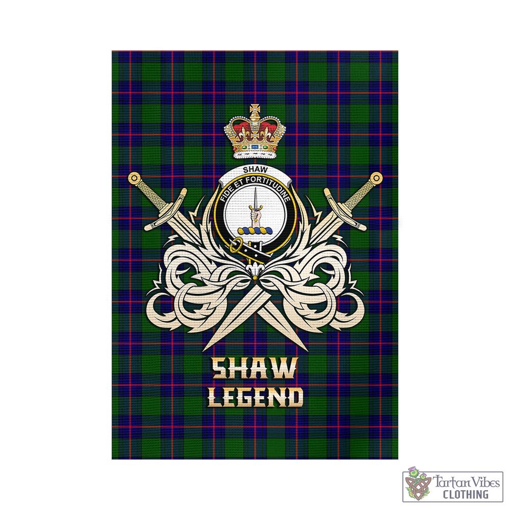 Tartan Vibes Clothing Shaw Modern Tartan Flag with Clan Crest and the Golden Sword of Courageous Legacy