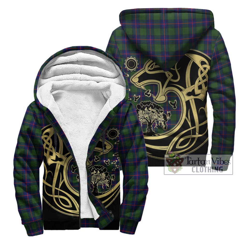 Shaw Modern Tartan Sherpa Hoodie with Family Crest Celtic Wolf Style Unisex - Tartan Vibes Clothing