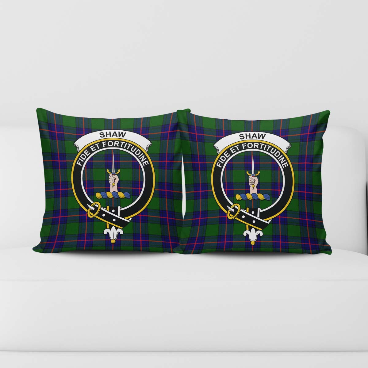 Shaw Modern Tartan Pillow Cover with Family Crest - Tartanvibesclothing