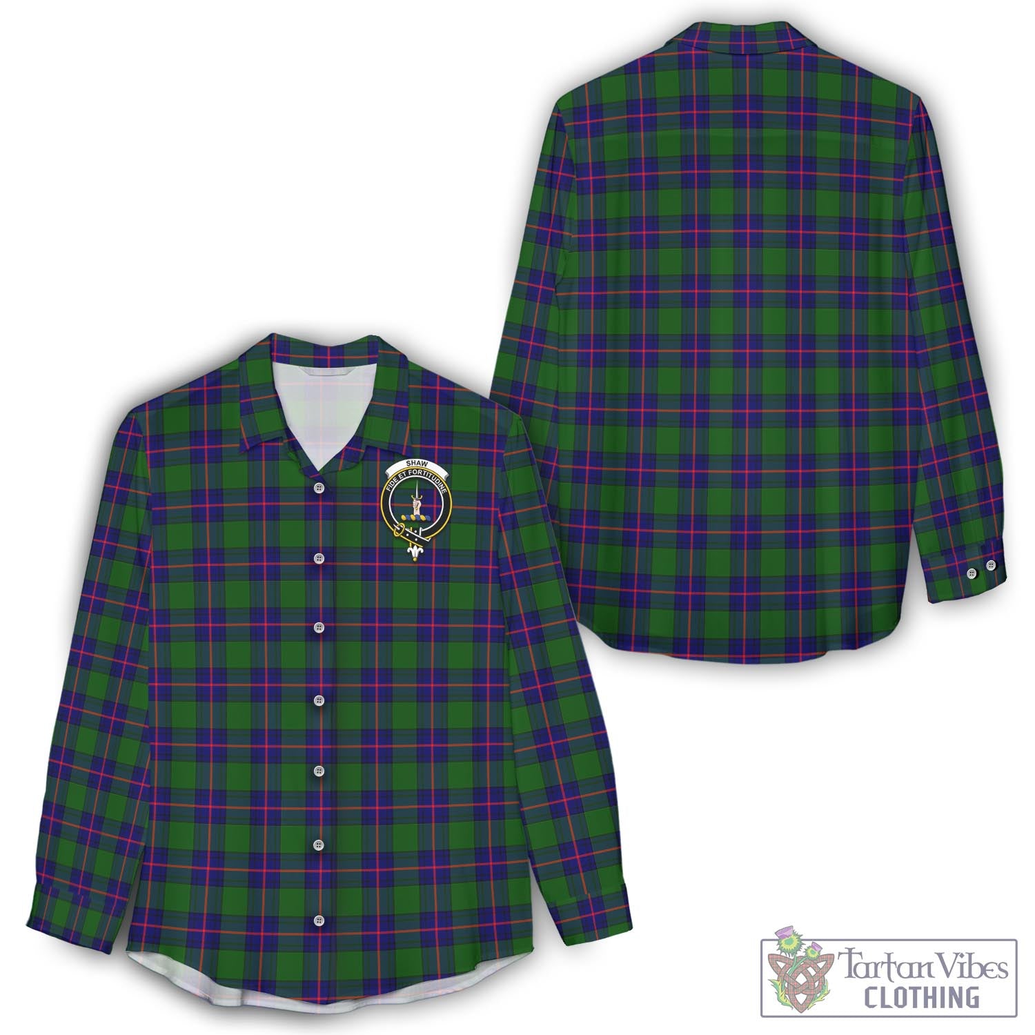 Tartan Vibes Clothing Shaw Modern Tartan Womens Casual Shirt with Family Crest