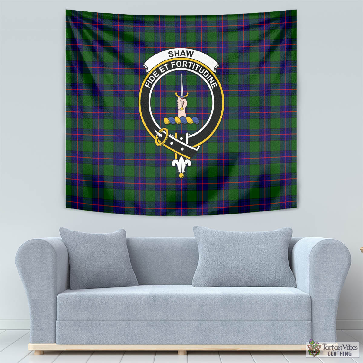 Tartan Vibes Clothing Shaw Modern Tartan Tapestry Wall Hanging and Home Decor for Room with Family Crest