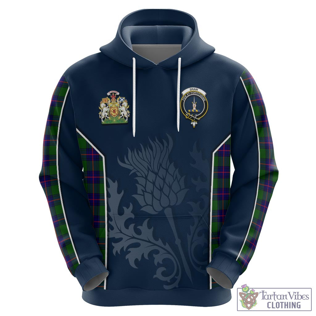 Tartan Vibes Clothing Shaw Modern Tartan Hoodie with Family Crest and Scottish Thistle Vibes Sport Style