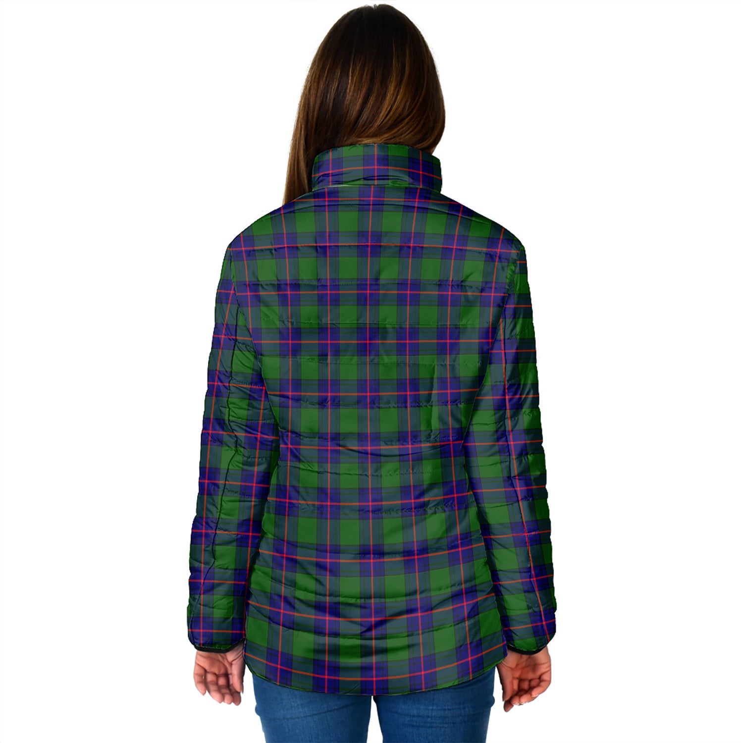 Shaw Modern Tartan Padded Jacket with Family Crest - Tartan Vibes Clothing