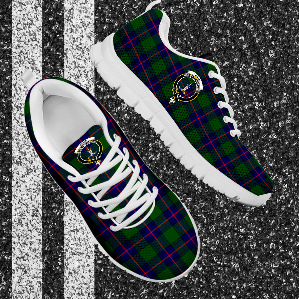 Shaw Modern Tartan Sneakers with Family Crest - Tartan Vibes Clothing