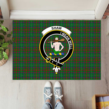 Shaw of Tordarroch Green Hunting Tartan Door Mat with Family Crest