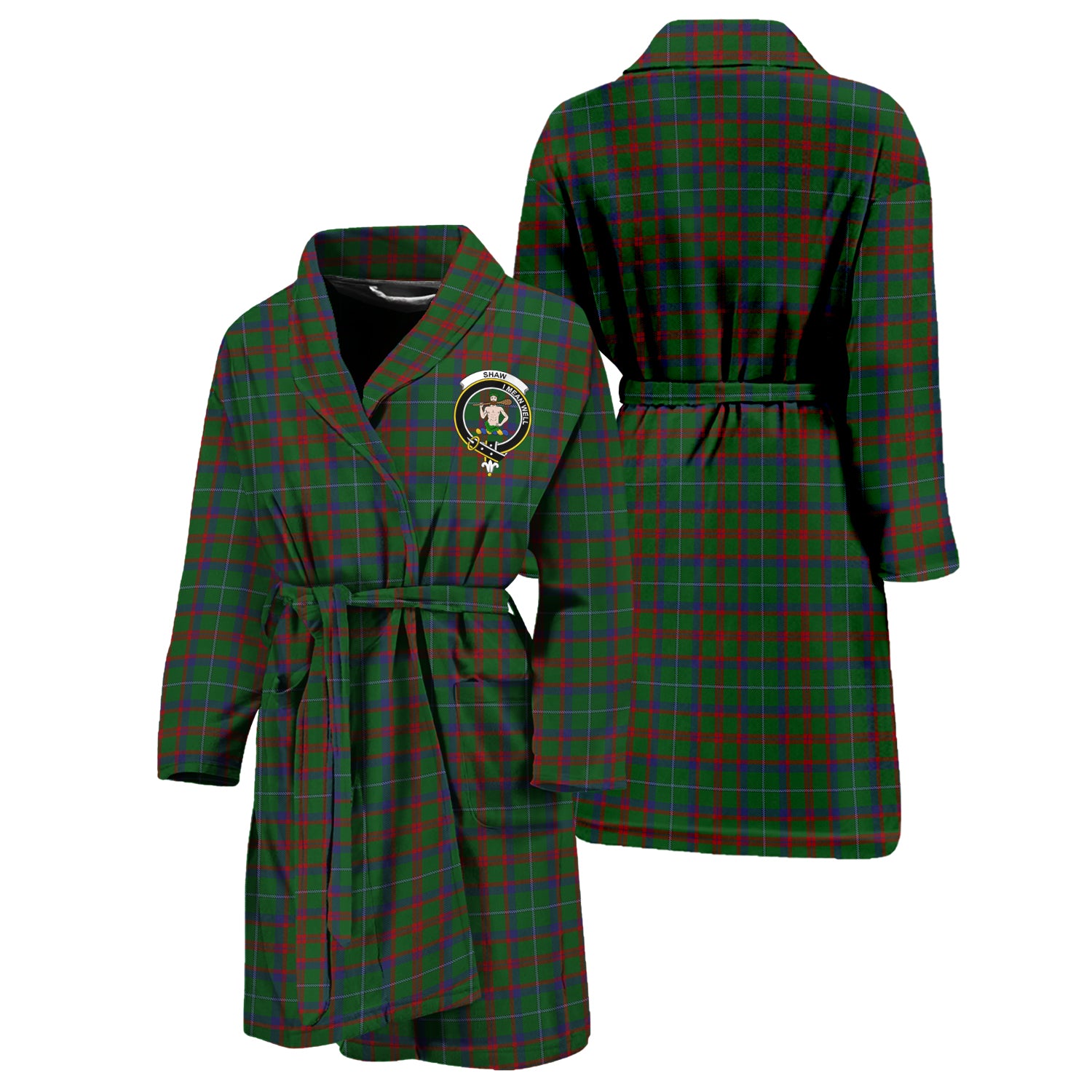 Shaw of Tordarroch Green Hunting Tartan Bathrobe with Family Crest Unisex S - Tartan Vibes Clothing