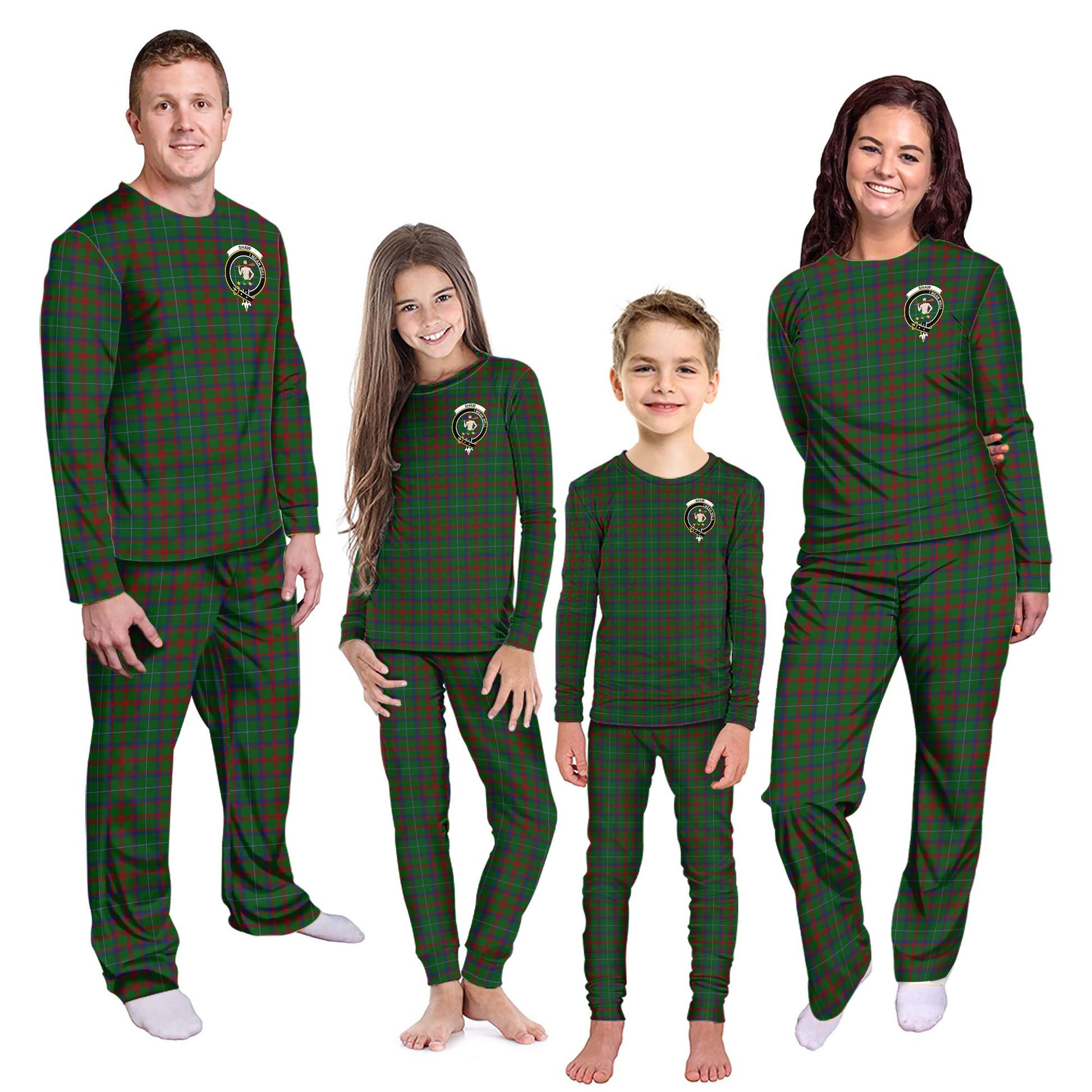 Shaw of Tordarroch Green Hunting Tartan Pajamas Family Set with Family Crest - Tartanvibesclothing