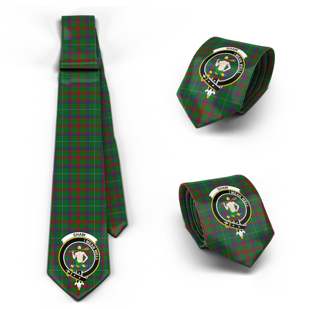 Shaw of Tordarroch Green Hunting Tartan Classic Necktie with Family Crest Necktie One Size - Tartan Vibes Clothing