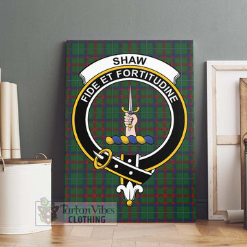 Shaw of Tordarroch Green Hunting Tartan Canvas Print Wall Art with Family Crest