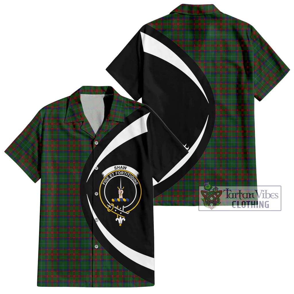 Shaw of Tordarroch Green Hunting Tartan Short Sleeve Button Up with Family Crest Circle Style Kid - Tartan Vibes Clothing