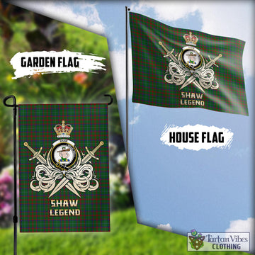 Shaw of Tordarroch Green Hunting Tartan Flag with Clan Crest and the Golden Sword of Courageous Legacy