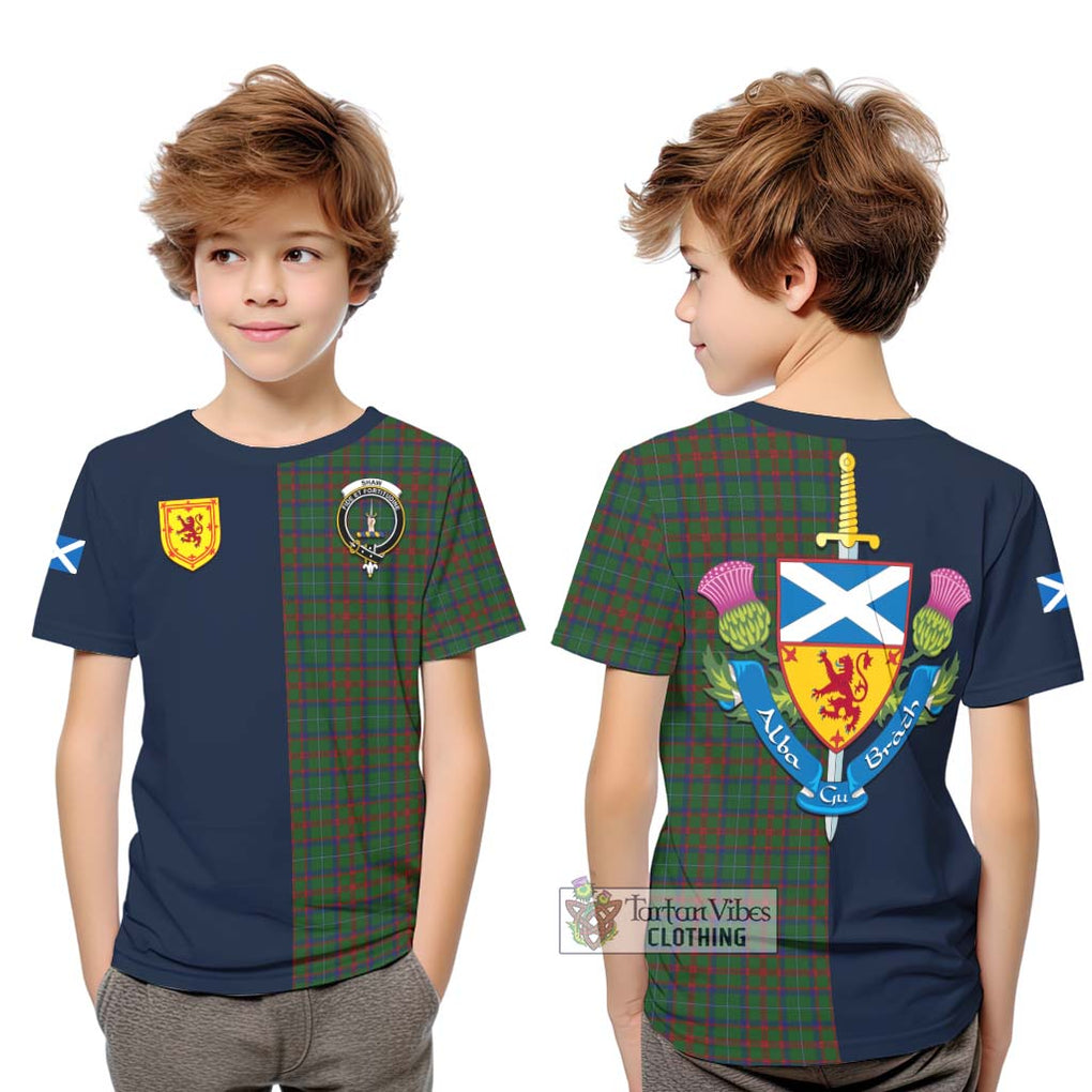 Tartan Vibes Clothing Shaw of Tordarroch Green Hunting Tartan Kid T-Shirt with Scottish Lion Royal Arm Half Style